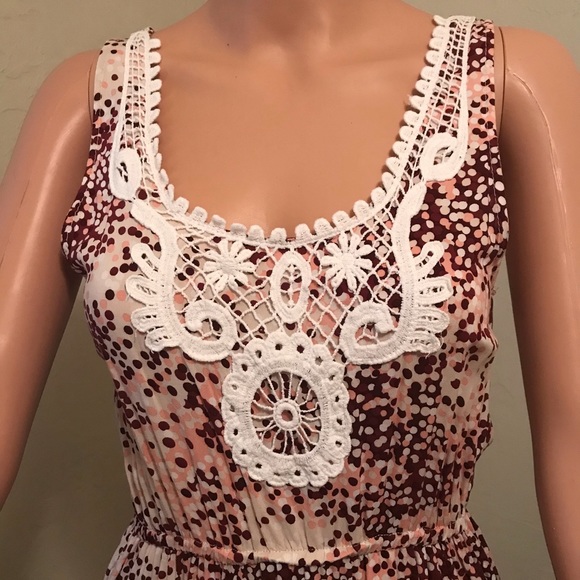 SOLD!! Cotton On Multicolor Maroon Pink Tan White Lace Dress w/Pockets - Picture 3 of 5